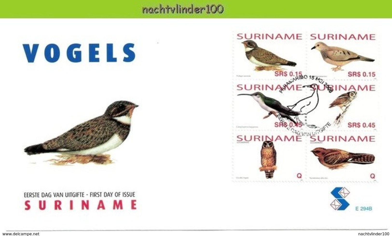 Nfm294A+Bfb FAUNA VOGELS DUIF KOLIBRIE UIL OWL HUMMINGBIRD PIGEON EULE BIRDS VÖGEL AVES OISEAUX SURINAME 2006 FDC'S - Andere & Zonder Classificatie