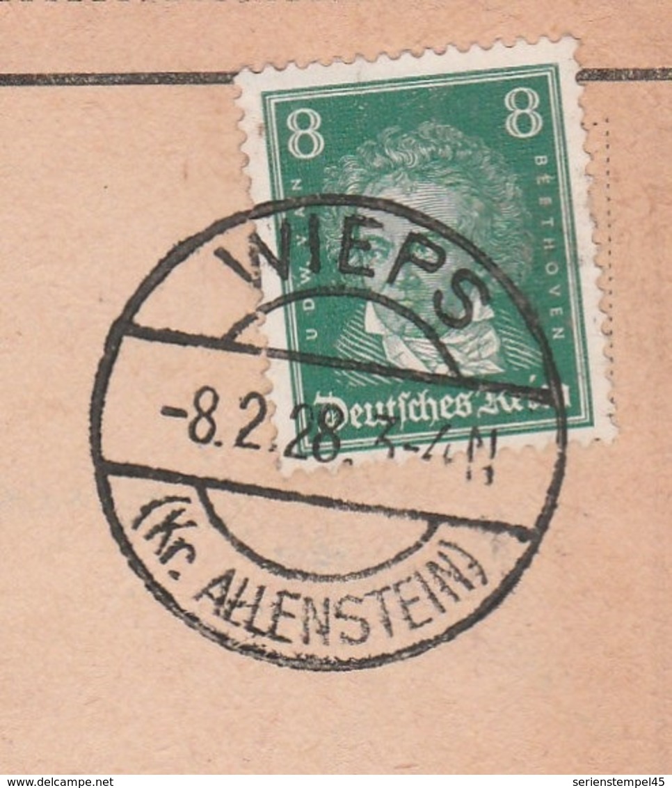 Ostpreussen Deutsches Reich Karte Mit Tagesstempel Wieps Kr Allenstein 1928 Landkreis Allenstein RB Allenstein - Briefe U. Dokumente