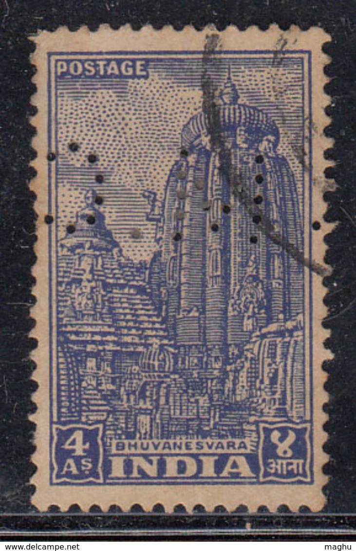 Lingaraj Temple, Monument, Hinduism, Kaliga Dynasty Sandstone Mineral Art Carving, Perfin, Perfins India Used 1948 - Unused Stamps