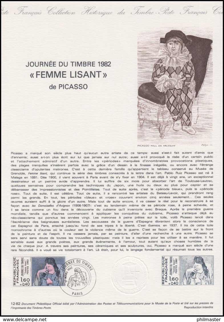 Collection Historique: Tag Der Briefmarke - Picasso: Femme Lisant 27.3.1982 - Sonstige & Ohne Zuordnung