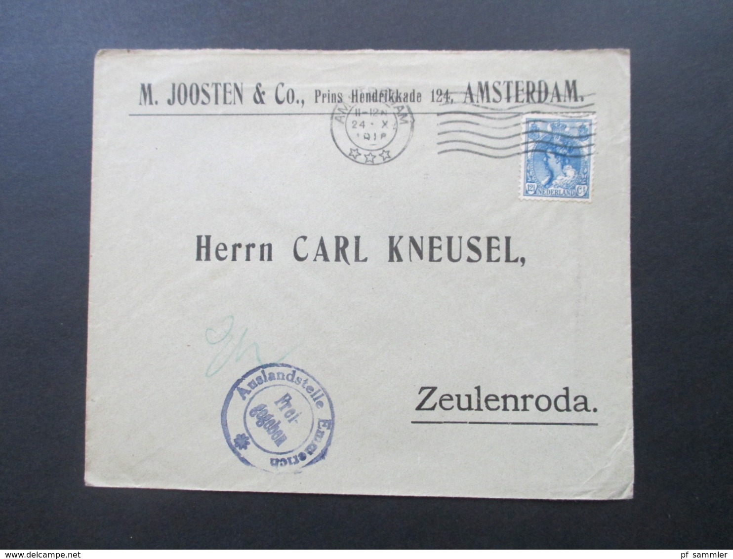 1916 10 Auslandsbelege M. Joosten Amsterdam - Zeulenroda alle mit Zensurstempel Auslandsstelle Emmerich Freigegeben