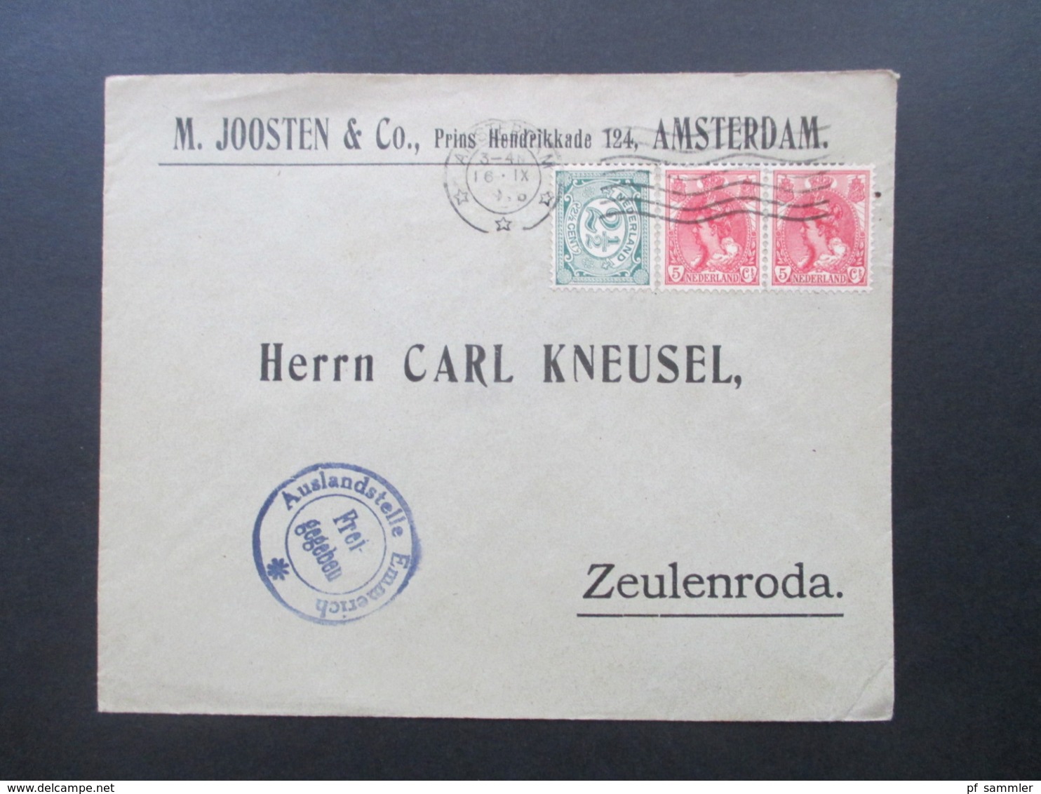 1916 10 Auslandsbelege M. Joosten Amsterdam - Zeulenroda alle mit Zensurstempel Auslandsstelle Emmerich Freigegeben