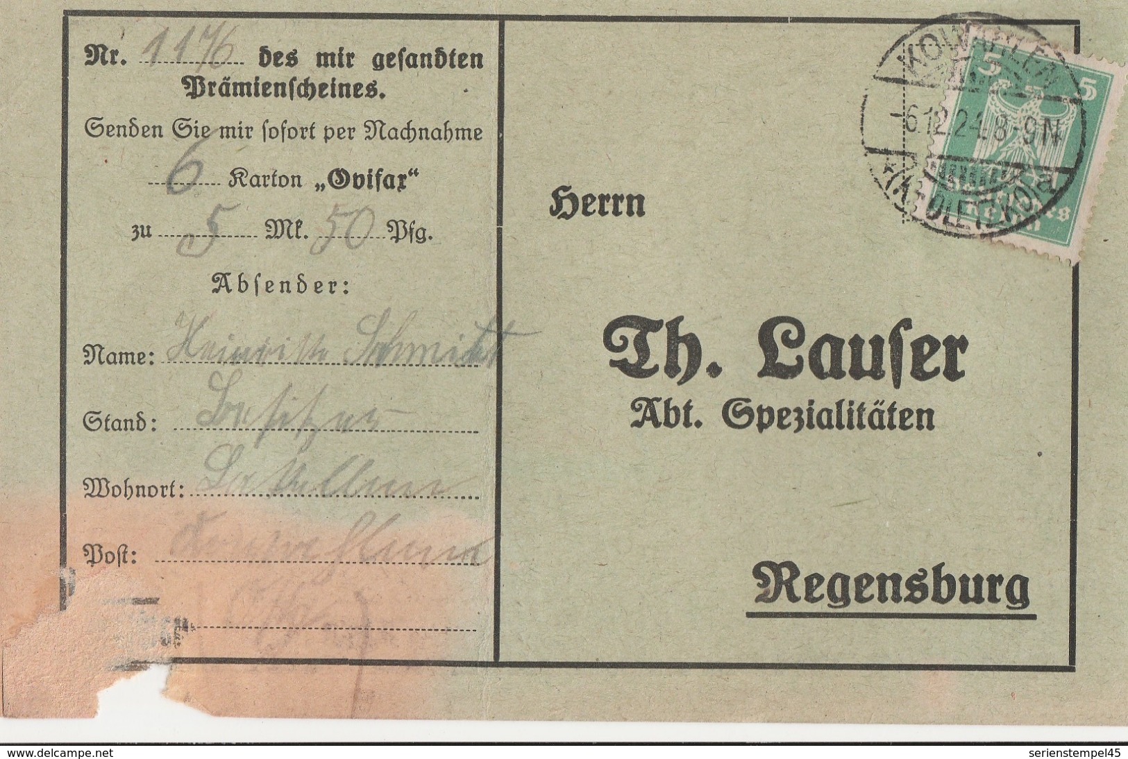 Ostpreussen Deutsches Reich Karte Mit Tagesstempel Kowahlen * Kr Oletzko A 1924 LK Oletzko RB Gumbinnen Werbung Huhn - Briefe U. Dokumente