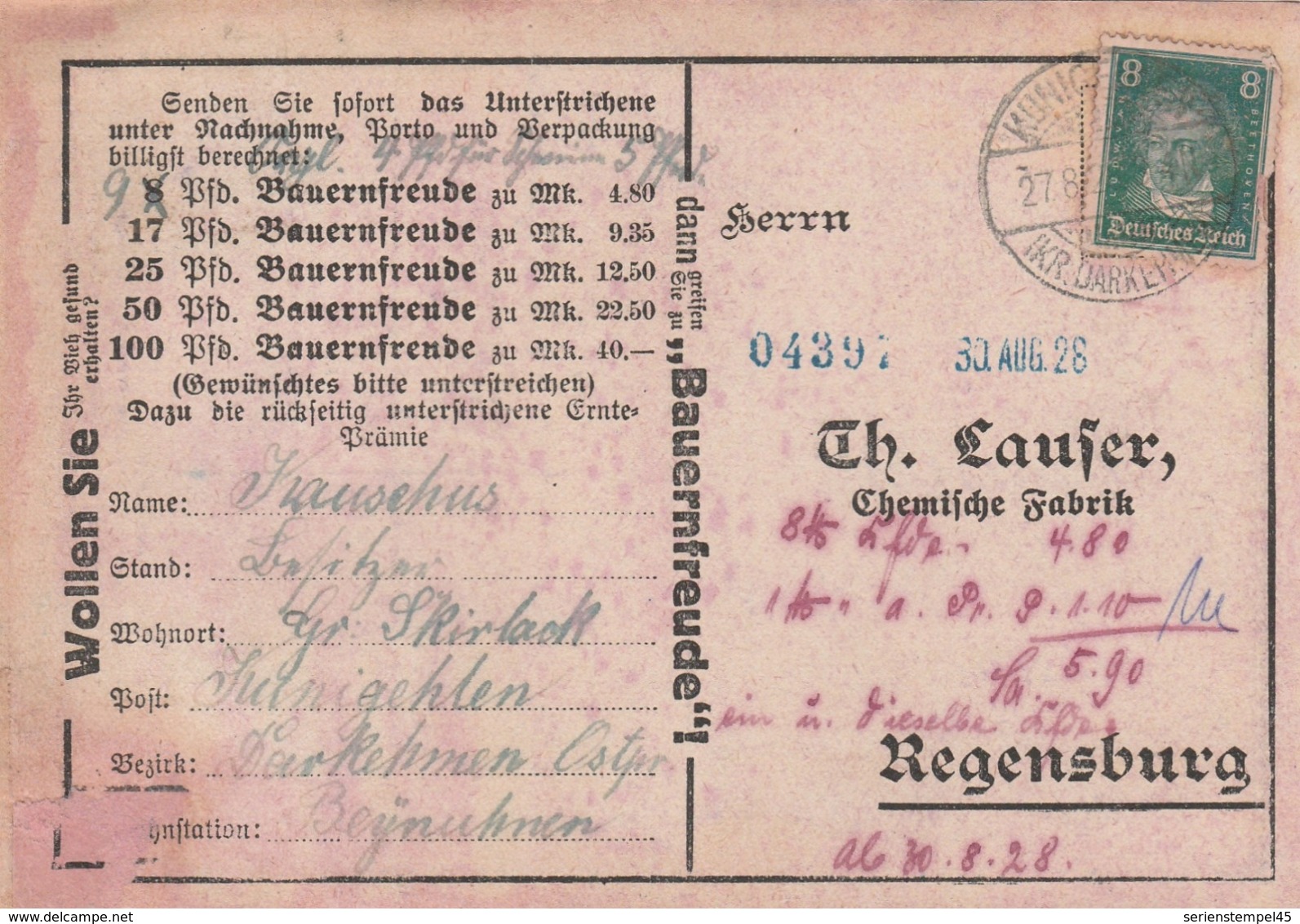 Ostpreussen Deutsches Reich Karte Mit Tagesstempel Kunigehlen Lk Darkehmen RB Gumbinnen 1928 - Briefe U. Dokumente