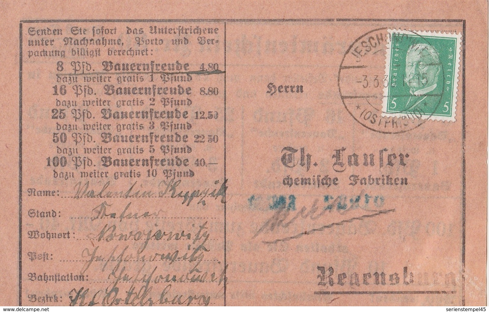 Ostpreussen Deutsches Reich Karte Mit Tagesstempel Jeschondwitz * Ostpr. Süd * 1930 Eschenwalde Lk Ortelsburg Allenstein - Briefe U. Dokumente