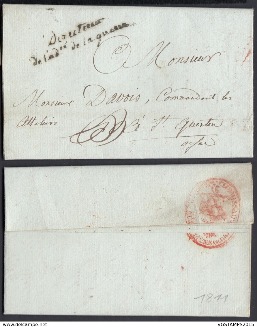 FRANCE LETTRE DE 1811 DE PARIS "DIRECTEUR DE L'ADmi DE LA GUERRE" VERS St QUENTIN (VG) DC-4628 - 1801-1848: Precursors XIX