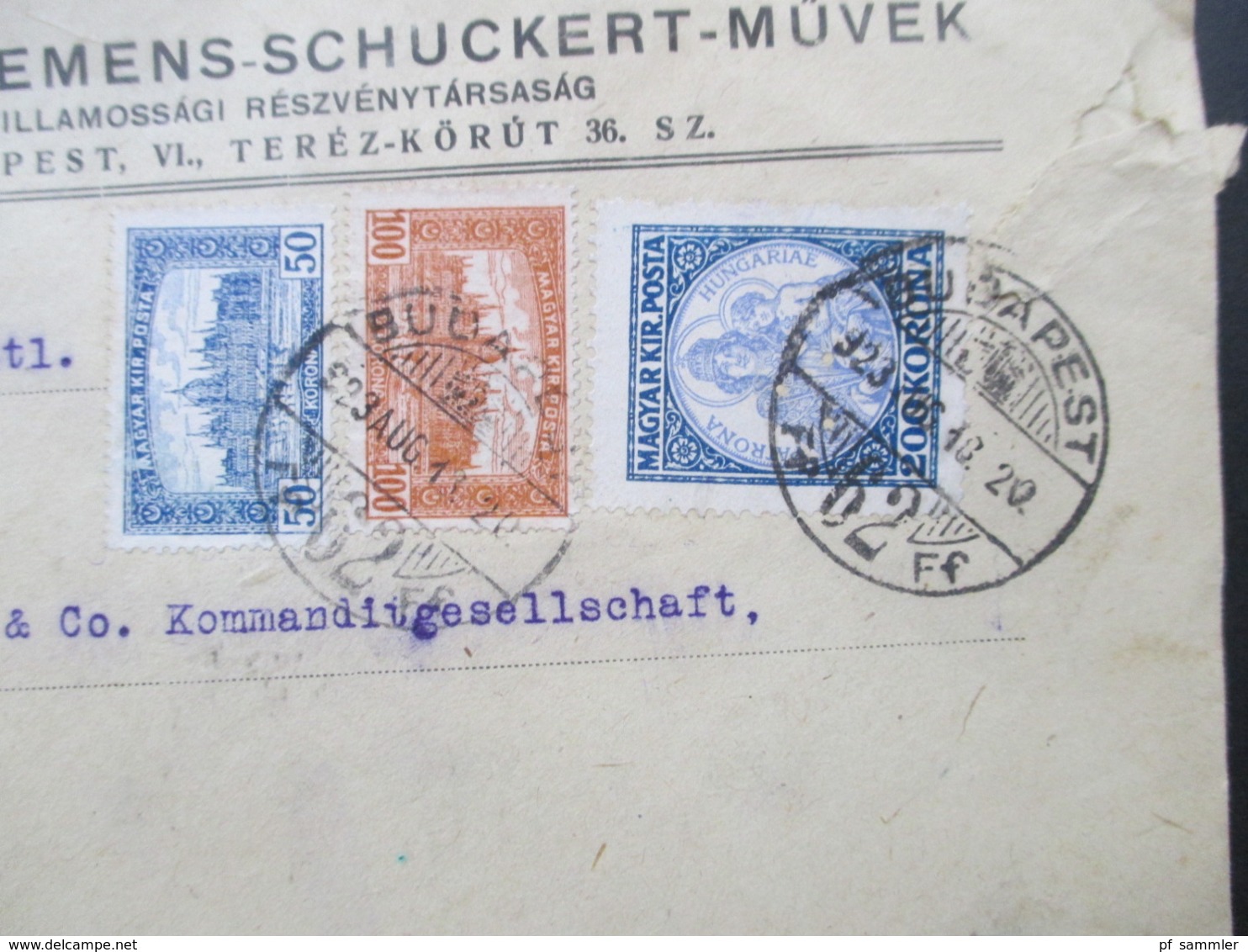 Ungarn 1923 Freimarken Parlamentsgebäude U. Patrona Hungariae Beleg Magyar Siemens - Schuckert Müvek Nach Bratislava - Covers & Documents