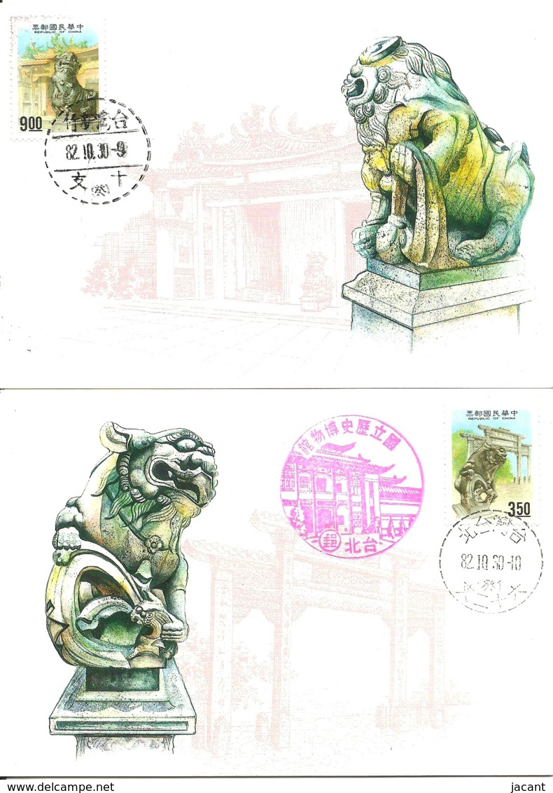 Carte Maximum - Taiwan - Formose - Set Of 4 Maximum Cards - Chinese Stone Lion - Cartes-maximum