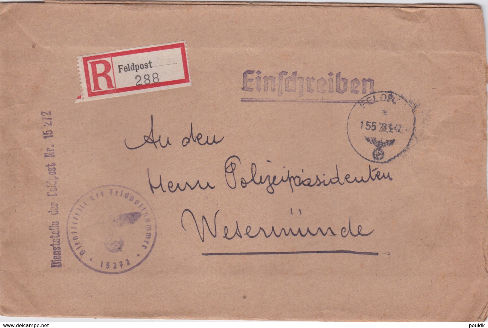 German Feldpost WW2: Registered Cover From Kommandant Von Gross-Paris Verwaltungsstab - Militaria