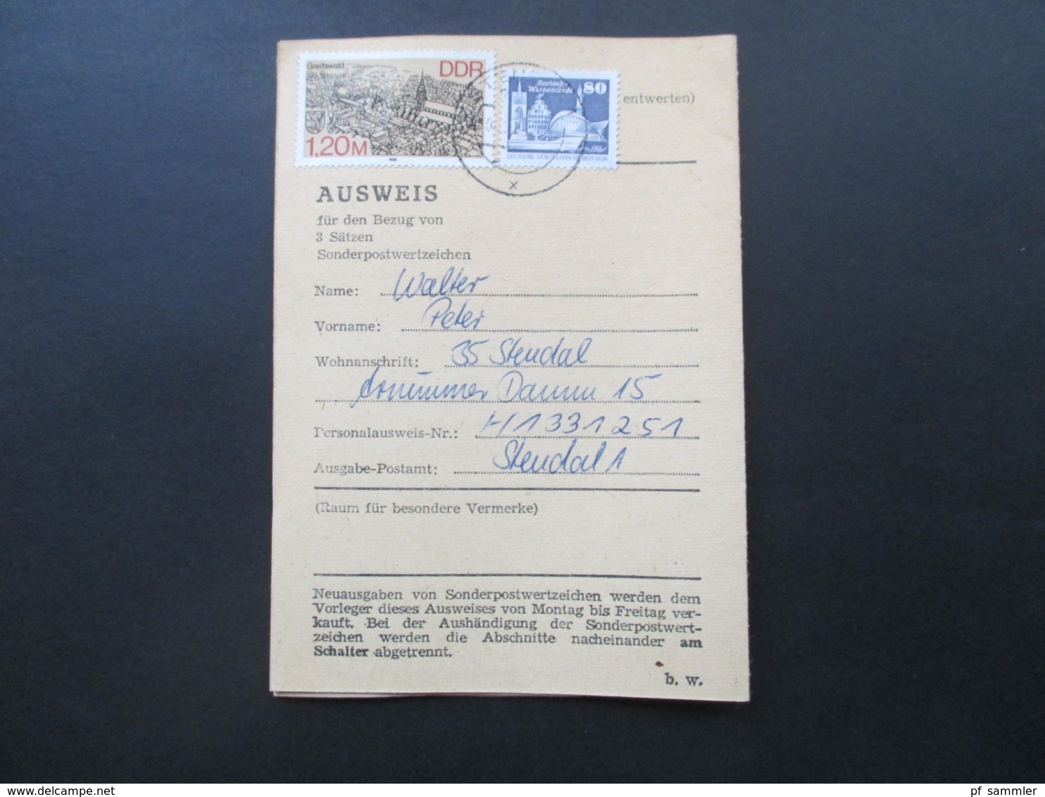 DDR 1990 2x Ausweis Für Den Bezug Von3 Sätzen Sonderpostwertzeichen - Brieven En Documenten