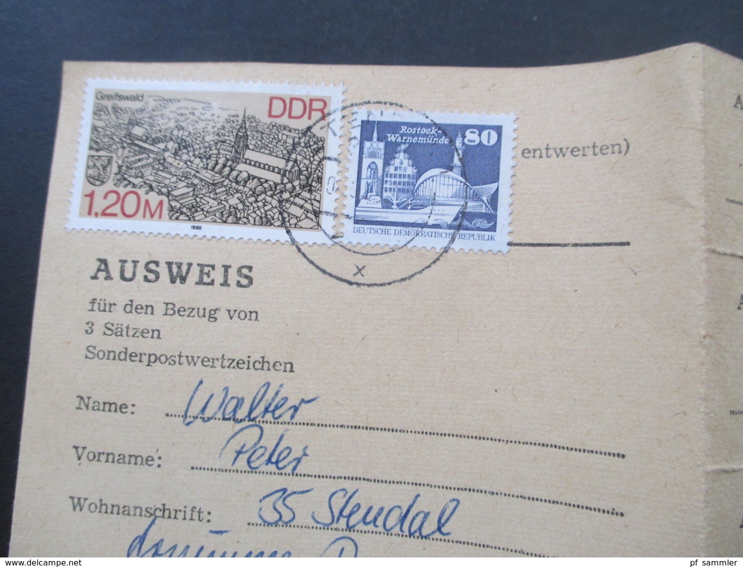 DDR 1990 2x Ausweis für den Bezug von3 Sätzen Sonderpostwertzeichen