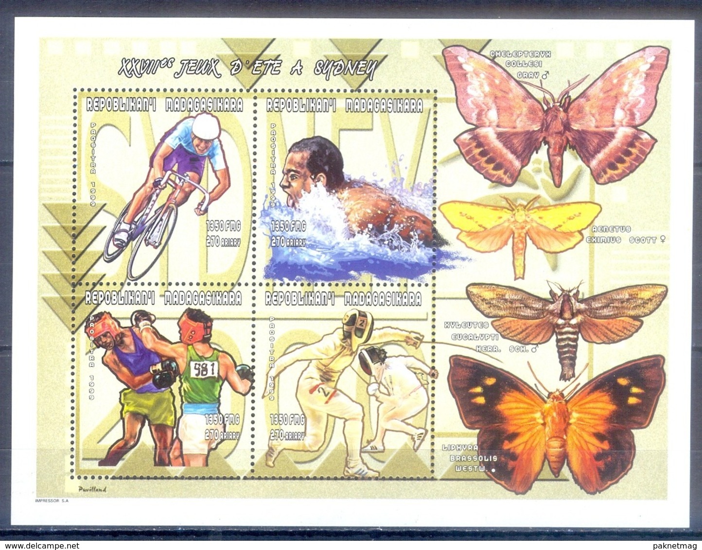 O137- Madagascar Madagaskar 2000 Sydney Olympic Games. Sports. Butterfly. - Papillons