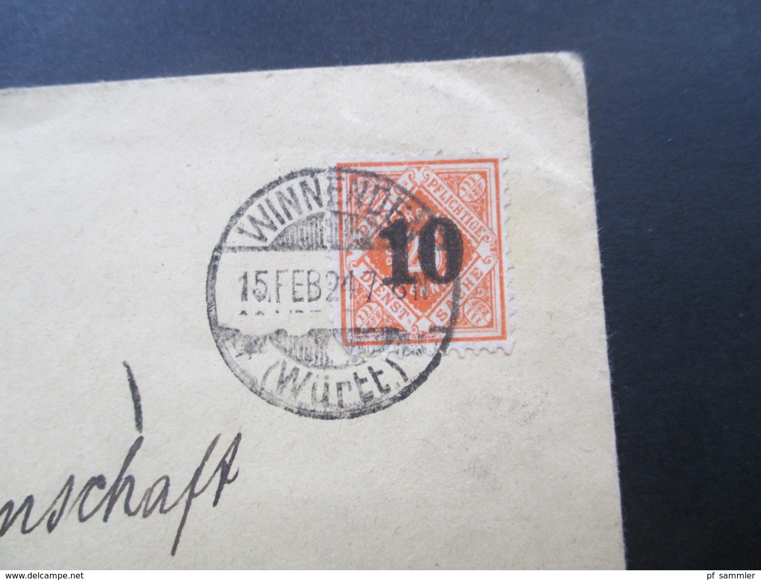 AD Württemberg 1924 Dienstmarke Nr. 186 EF Schultheissenamt Rettersburg Stempel Winnenden Nach Berlin Dahlem - Cartas & Documentos