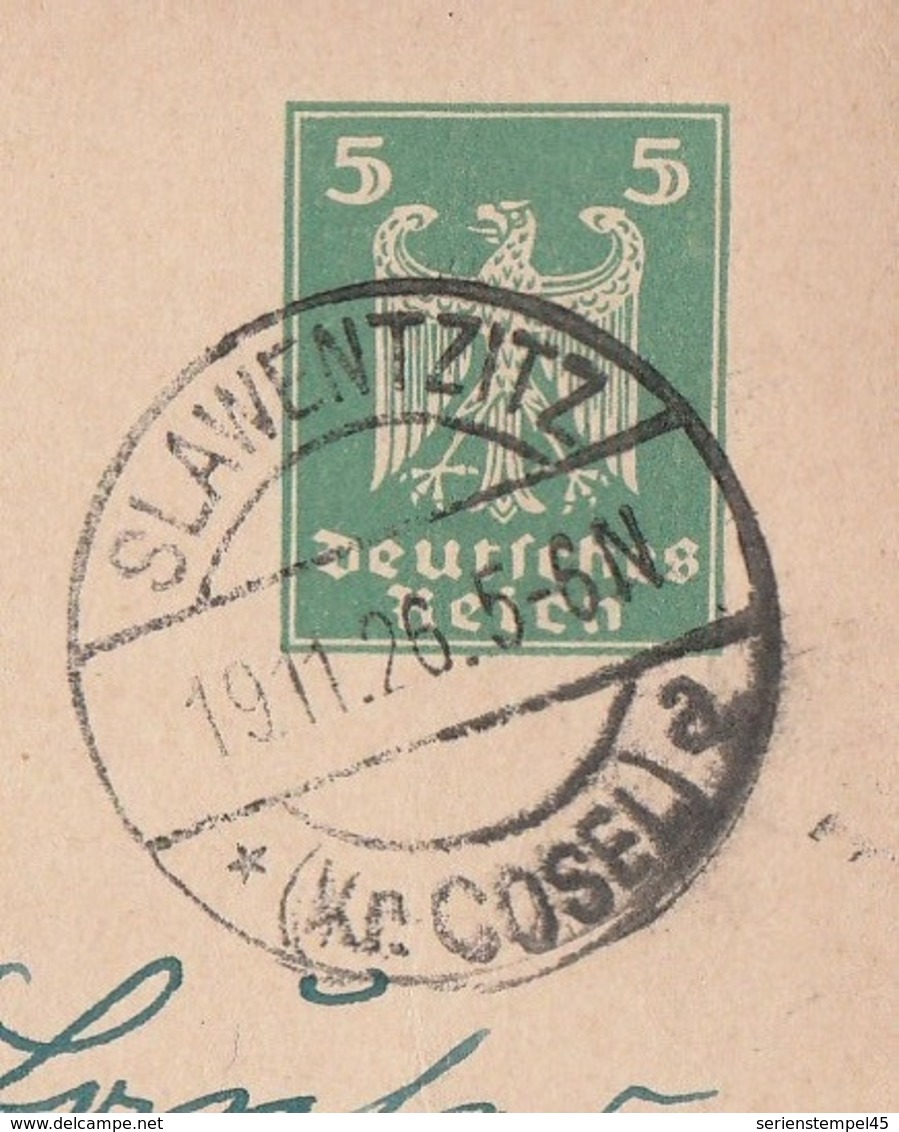 Schlesien Deutsches Reich Karte Mit Tagesstempel Slawentzitz * Kr Cosel A 1926 RB Oppeln - Briefe U. Dokumente