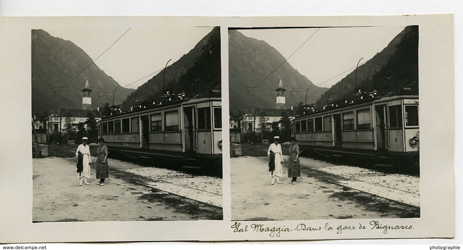 Suisse Vallemaggia Gare De Bignasco Train Ancienne Photo Stereo Possemiers 1900 - Stereo-Photographie