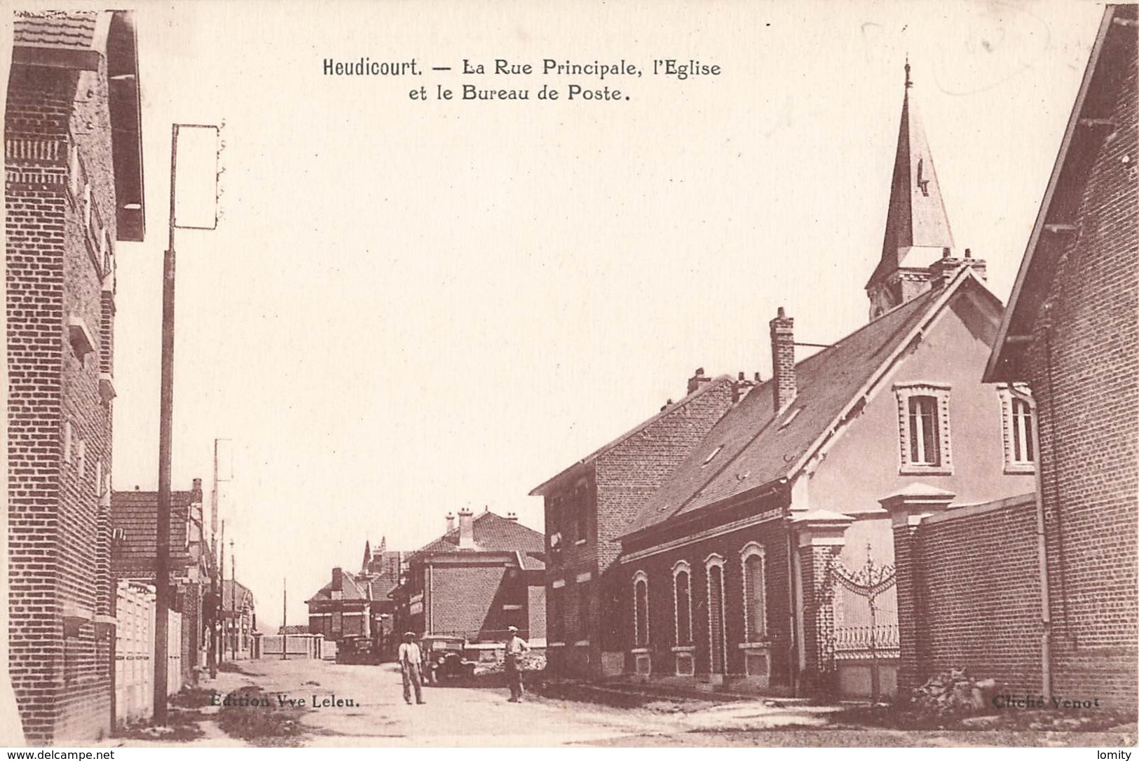 80 Heudicourt La Rue Principale Eglise Et Bureau De Poste PTT - Autres & Non Classés