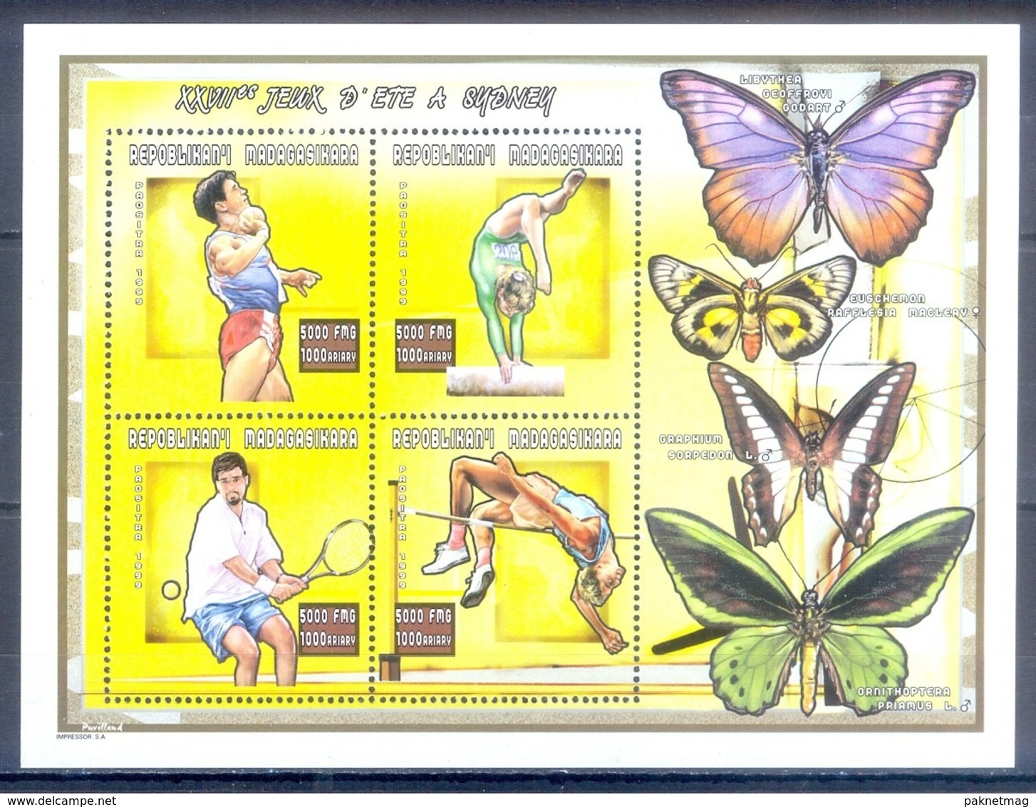 O139- Madagascar Madagaskar 2000 Sydney Olympic Games. Sports. Butterfly. - Farfalle