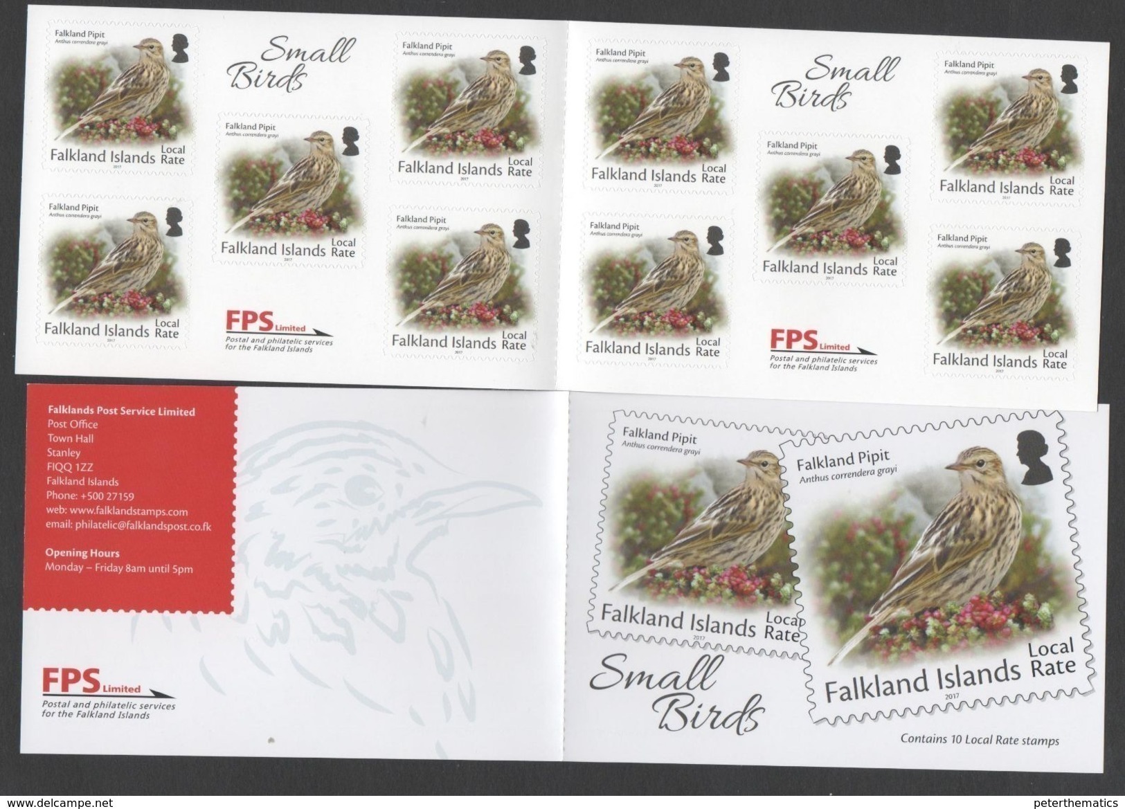 FALKLAND ISLANDS ,2017, MNH, BIRDS , DEFINITIVES,SELF-ADHESIVE BOOKLET OF 10v - Other & Unclassified