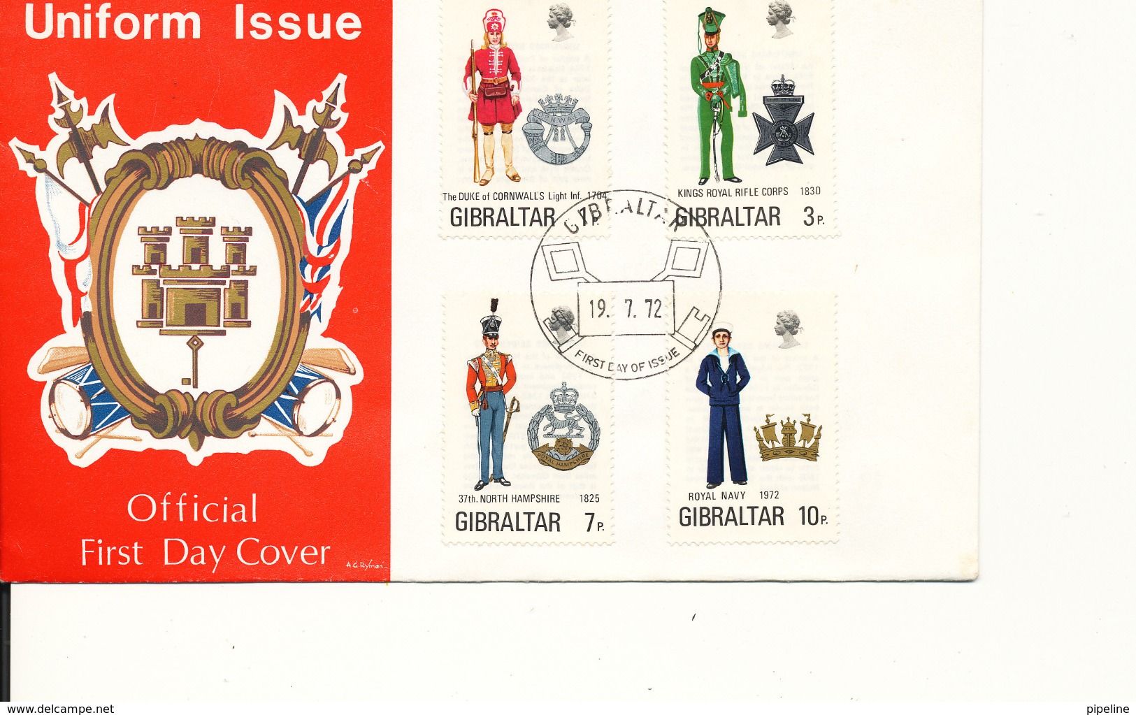 Gibraltar FDC Uniforms Complete Set Of 4 With Cachet - Gibraltar