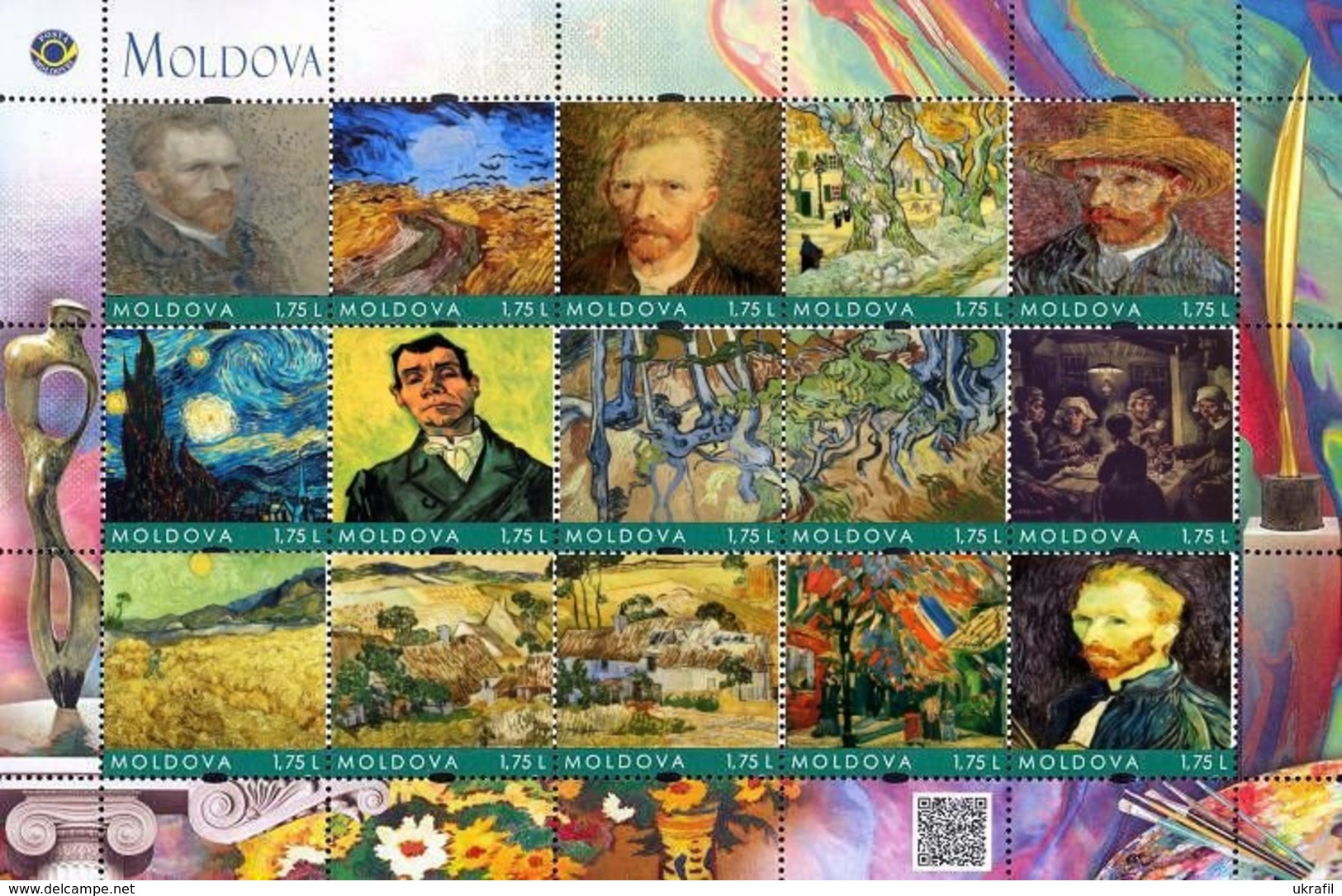 Moldova 2019, Painting, Vincent Van Gogh, Sheetlet Of 15v - Moldavie