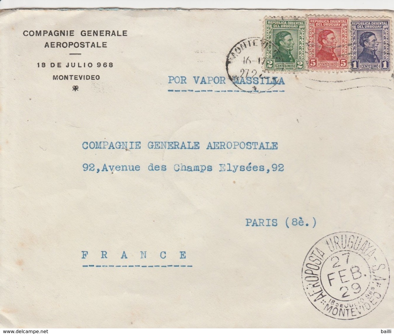 Uruguay Lettre Pour La France 1929 - Uruguay