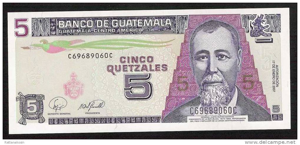 GUATEMALA  P106c  5 QUETZALES  17.1.2007 Printer FCO  UNC. - Guatemala