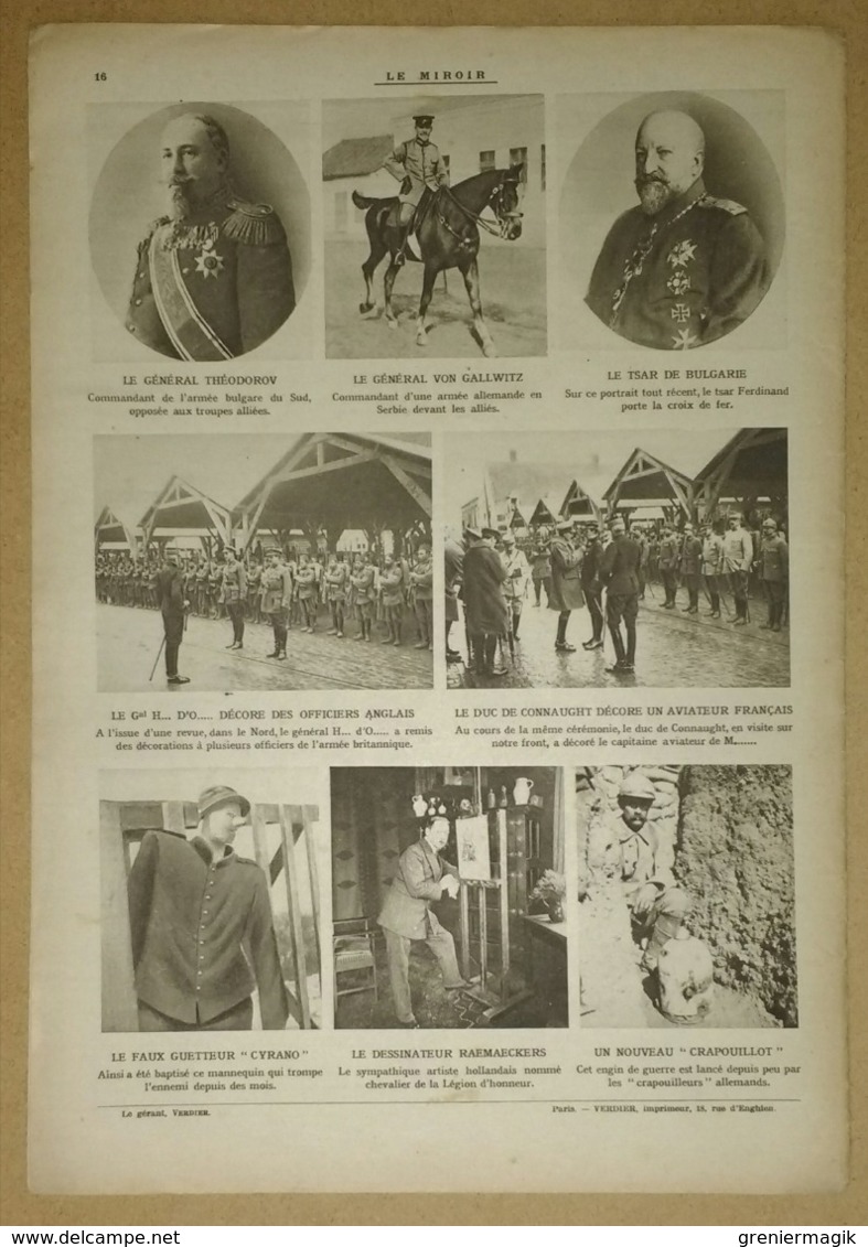 Le miroir du 16/01/1916 Camp de Hameln - Les aviateurs français internés en Suisse (Gilbert) - Canal de l'Yser - Vosges