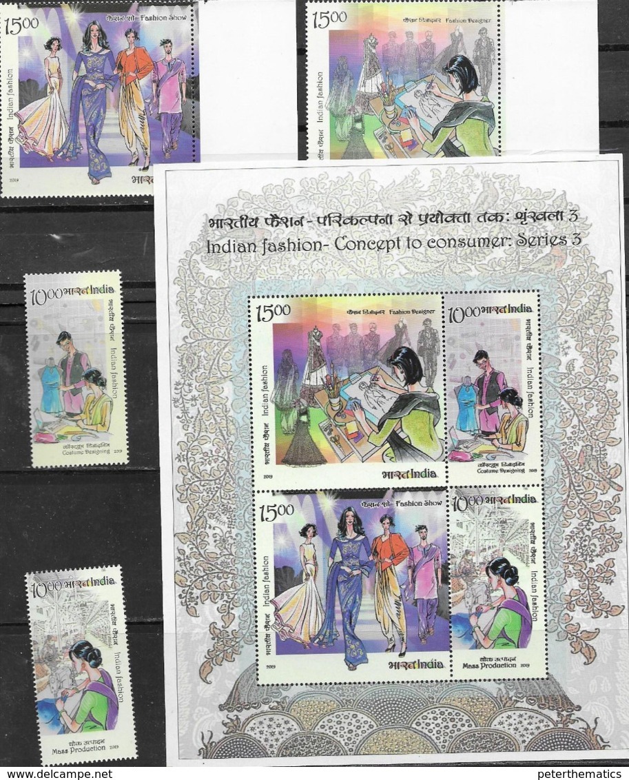 INDIA, 2019, MNH, FASHION, CLOTHES,INDIAN FASHION, PART III,  4v+SHEETLET - Usines & Industries