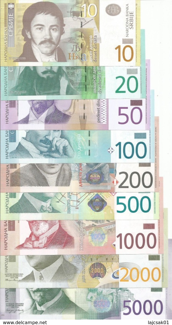 Serbia 2010/14. Complete Banknote Set 10-20-50-100-200-500-1000-2000 And 5000 Dinara UNC - Servië