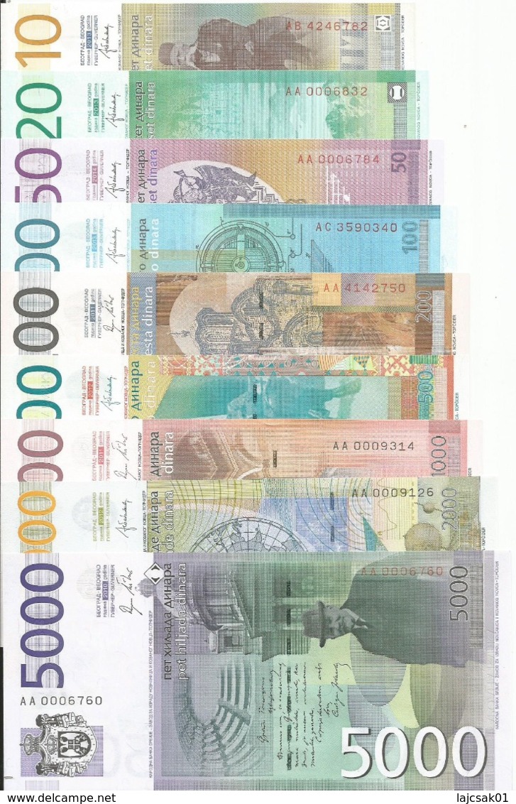 Serbia 2010/14. Complete Banknote Set 10-20-50-100-200-500-1000-2000 And 5000 Dinara UNC - Servië