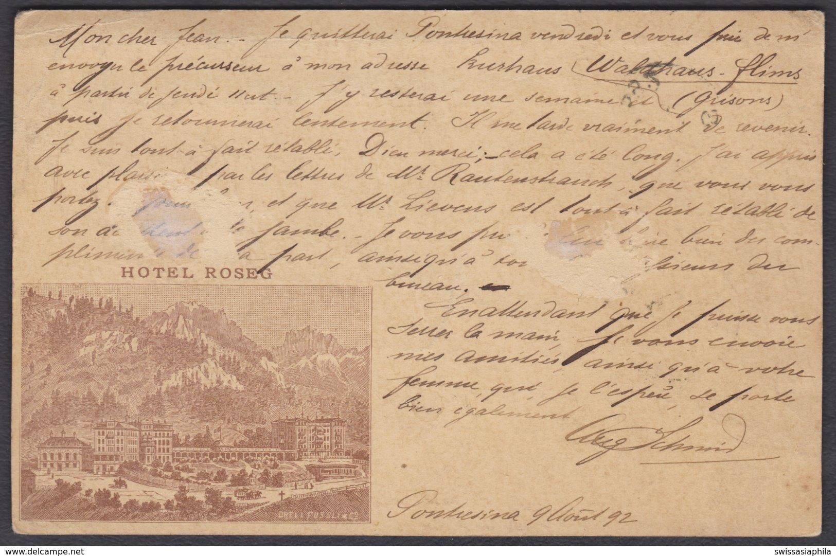 GR   PONTRESINA  /  HOTEL ROSEG - Lettres & Documents