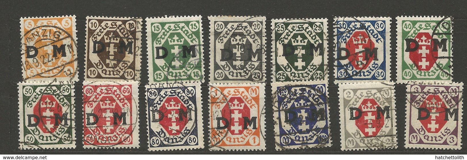 Danzig Duty Stamps 1921  Michel No.: 1-14 Coat Of Arms 5 Pfg - 3 Mark Cancelled O - Other & Unclassified