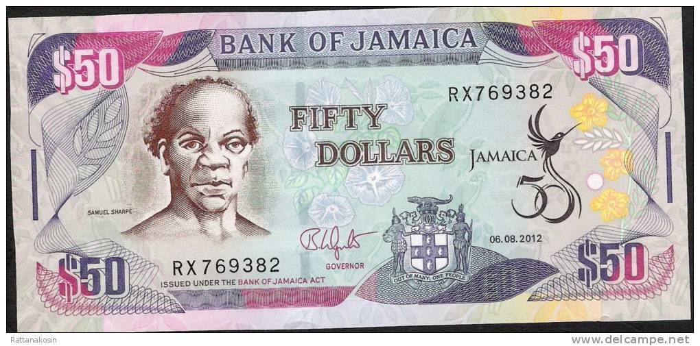 JAMAICA P89  50 DOLLARS 6.8.2012 #RX Signature 12  Issued 2012    UNC. - Jamaica