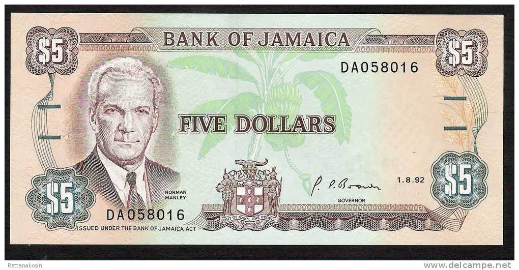 JAMAIQUE JAMAICA   P70e  5  DOLLARS 1992 #DA   UNC. - Giamaica