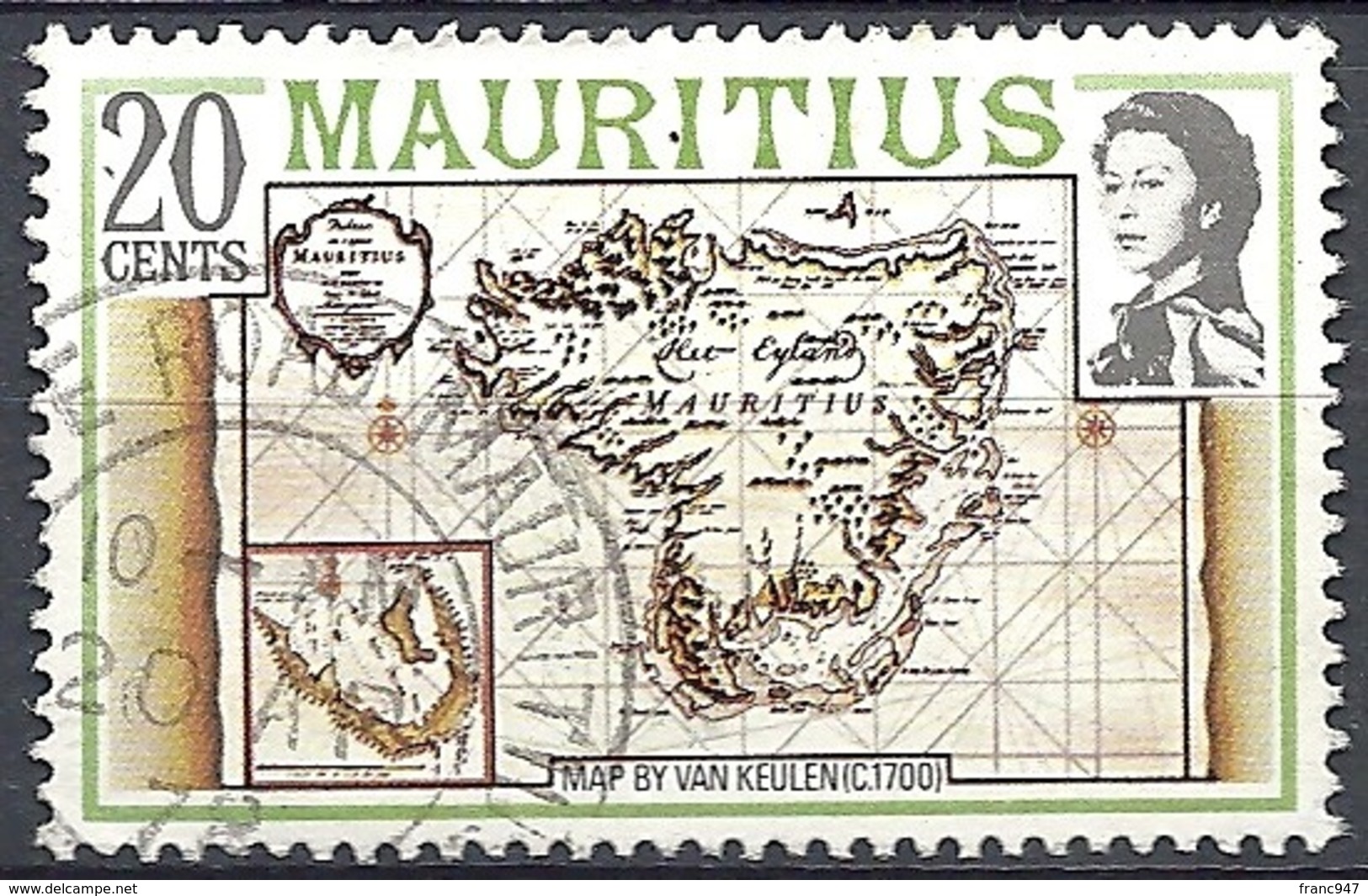 Maurizius, 1978 Map Of The Island Of Mauritius, 20c  # S.G. 531A - Michel 438 - Scott 446  USED - Mauritius (1968-...)