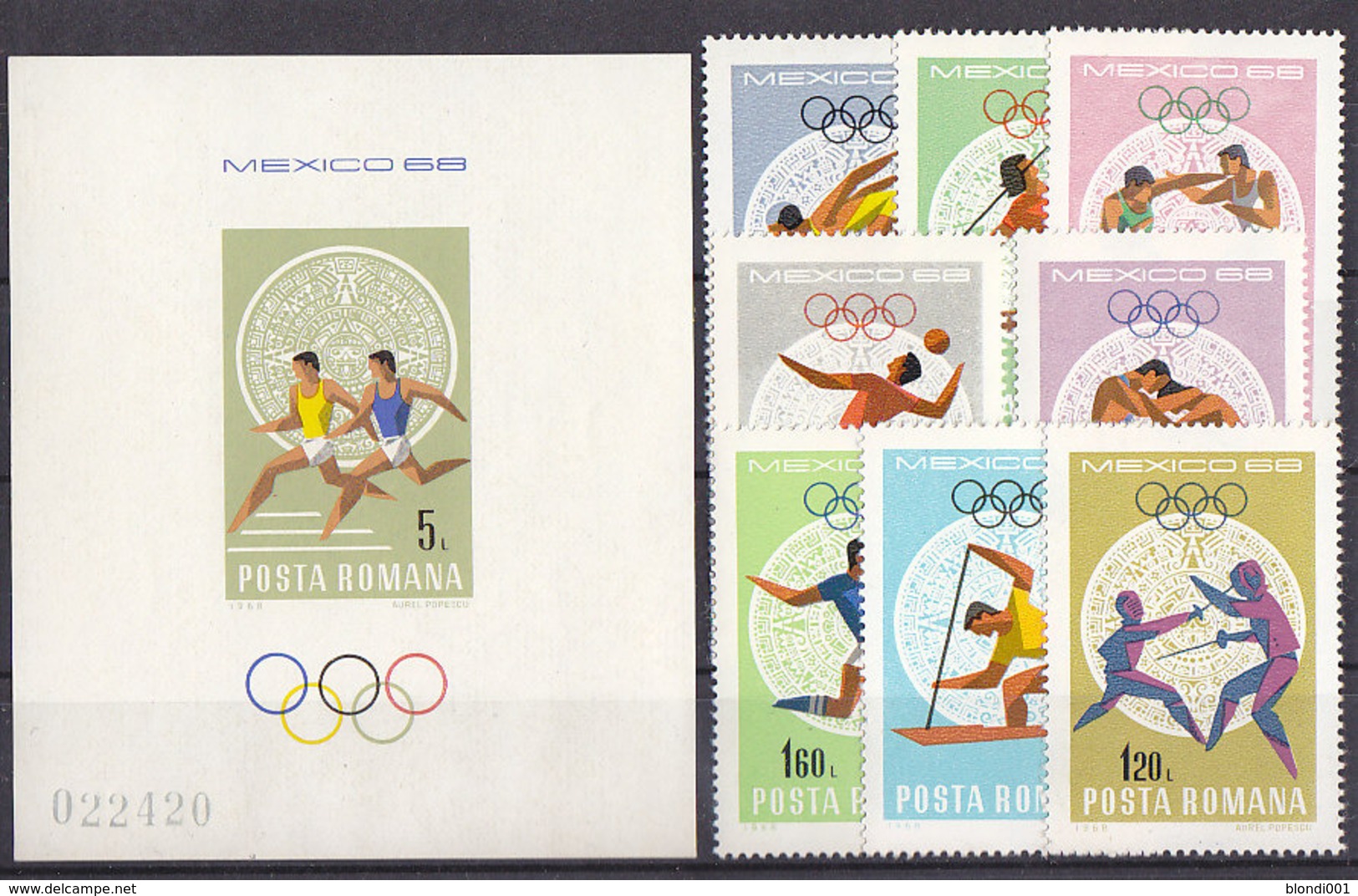 Olympics 1968 - Fencing - ROMANA - S/S Imp.+Set 8v MNH - Summer 1968: Mexico City