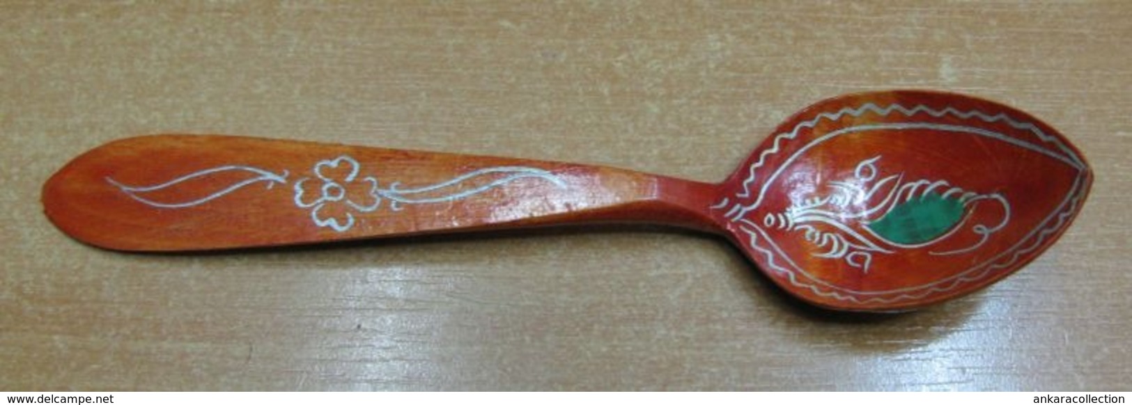 AC -  VINTAGE WOODEN SPOON HAND MADE & PAINTED O. BASARAN KORUCU, BALIKESIR FROM TURKEY