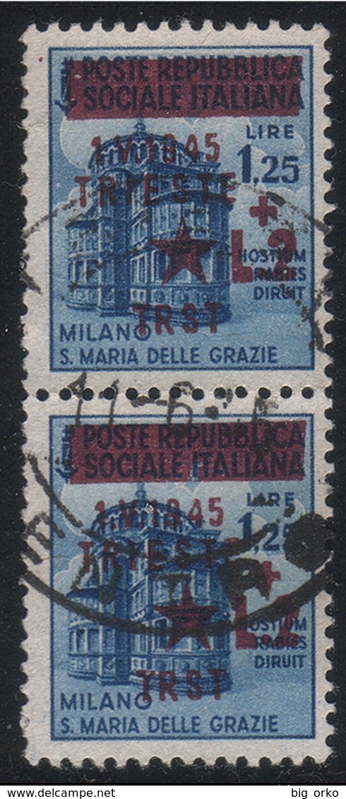 Occupazione Jugoslava: TRIESTE - Monumenti Distrutti Lire 2  Su Lire 1,25 Azzurro / Coppia Vert. - 1945 - Occ. Yougoslave: Trieste