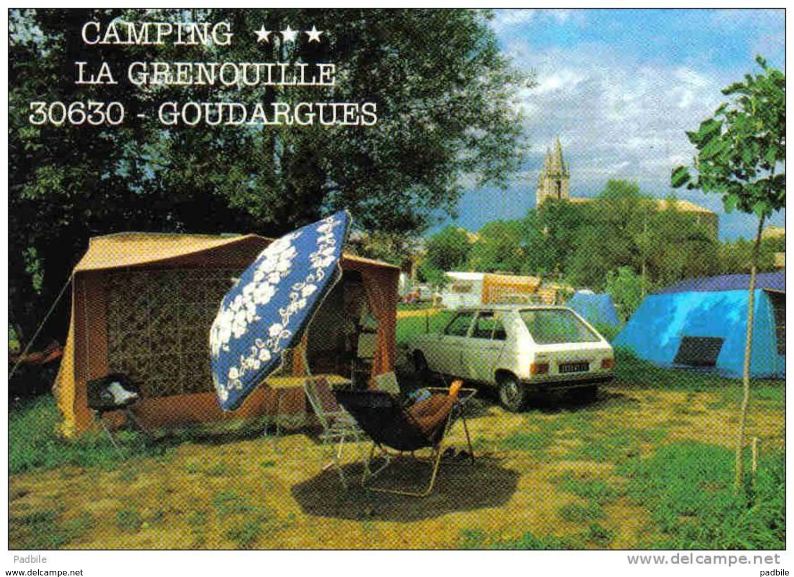 Carte Postale 30. Goudargues  Camping "La Grenouille" Peugeot 104 Trés Beau Plan - Other & Unclassified