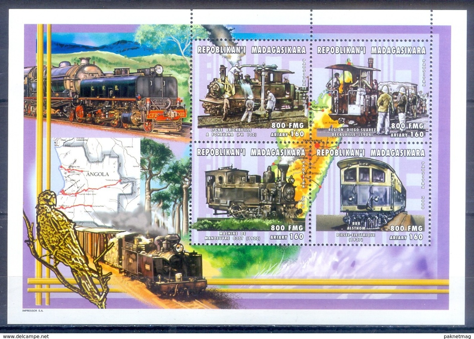 O147- Madagascar Madagaskar 2000. Transport. Trains. - Trains