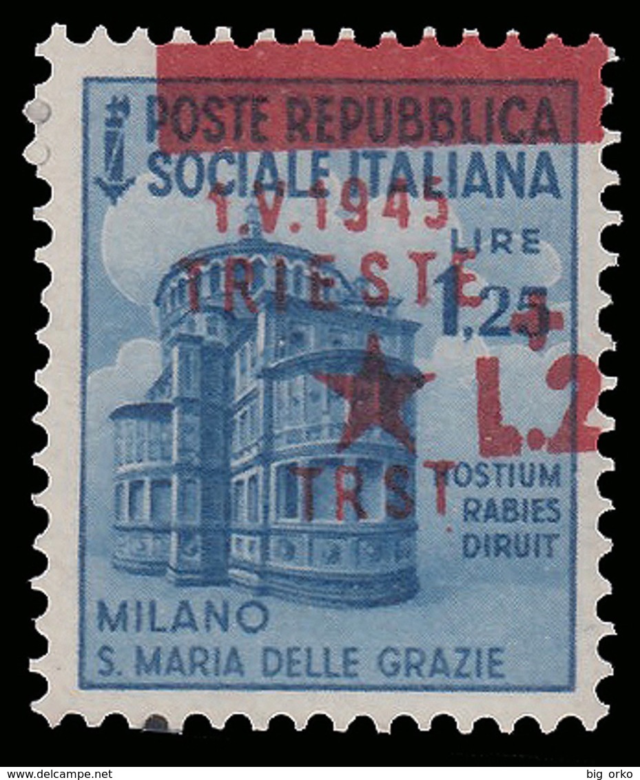 Occupazione Jugoslava: TRIESTE - Monumenti Distrutti Lire 2  Su Lire 1,25 Azzurro VARIETA' - 1945 - Occ. Yougoslave: Trieste