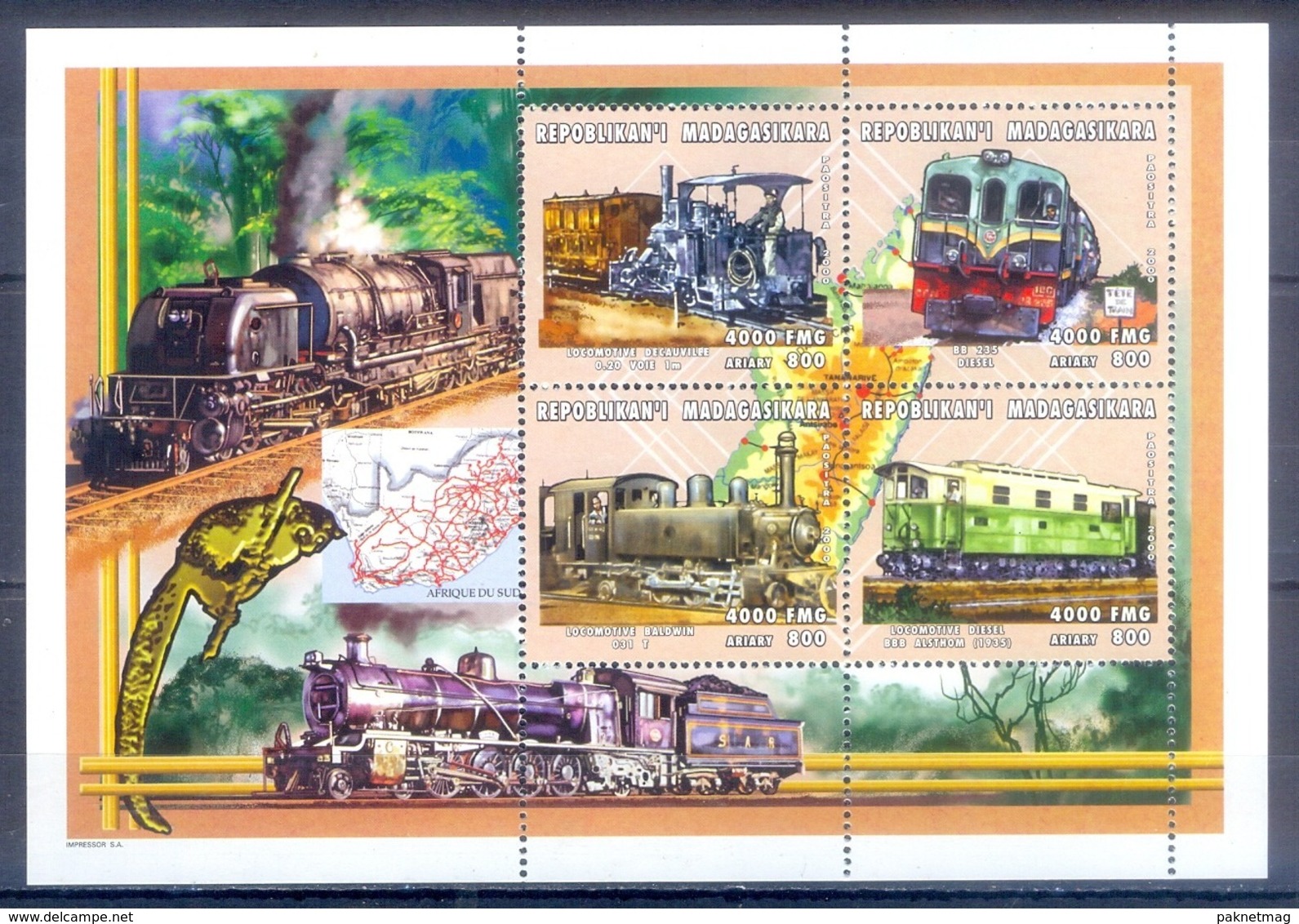 O150- Madagascar Madagaskar 2000. Transport. Trains. - Trains