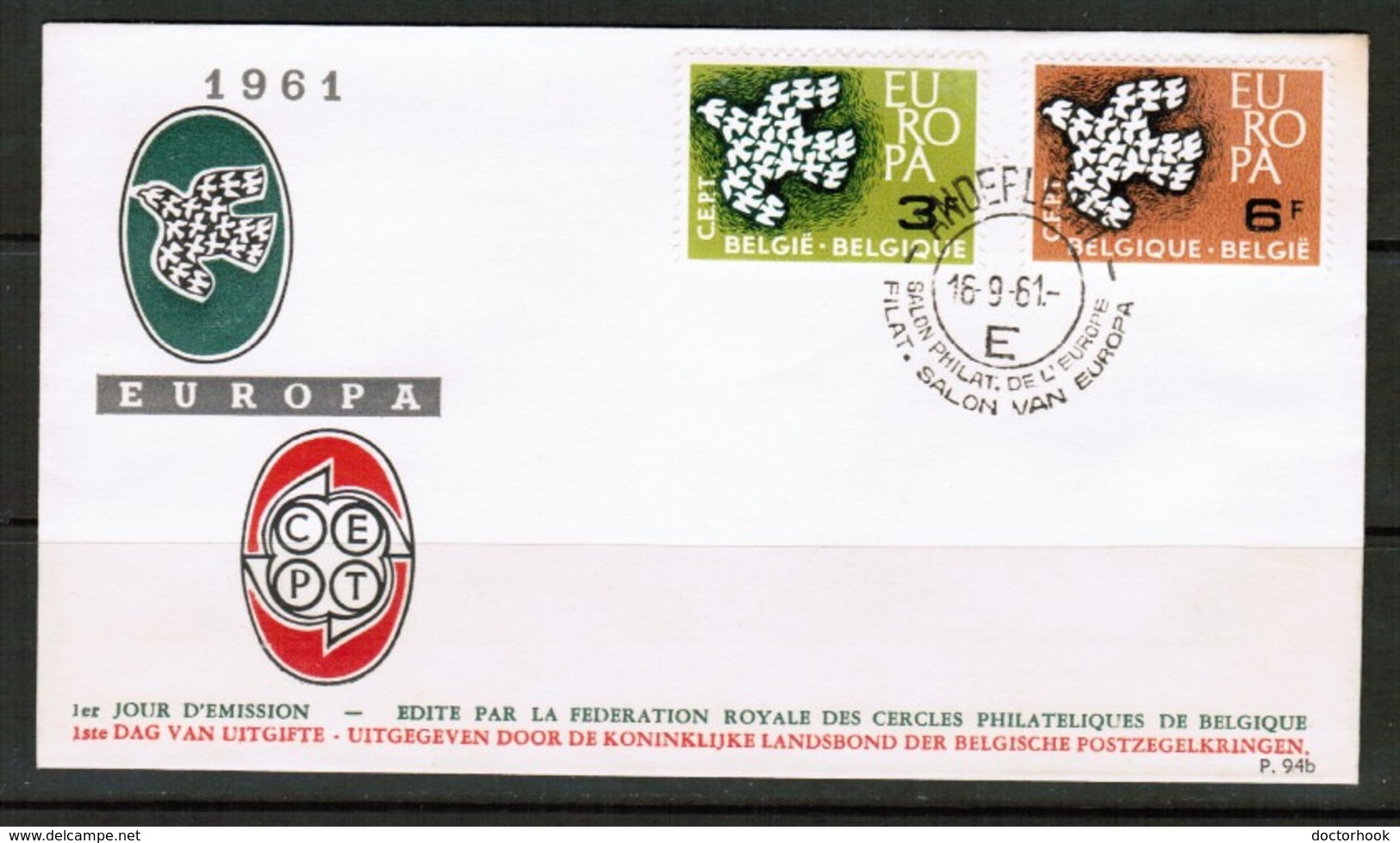 BELGIUM   Scott # 572-3 On 1961 "EUROPA" FIRST DAY COVER (F.D.C.) (OS-519) - 1961