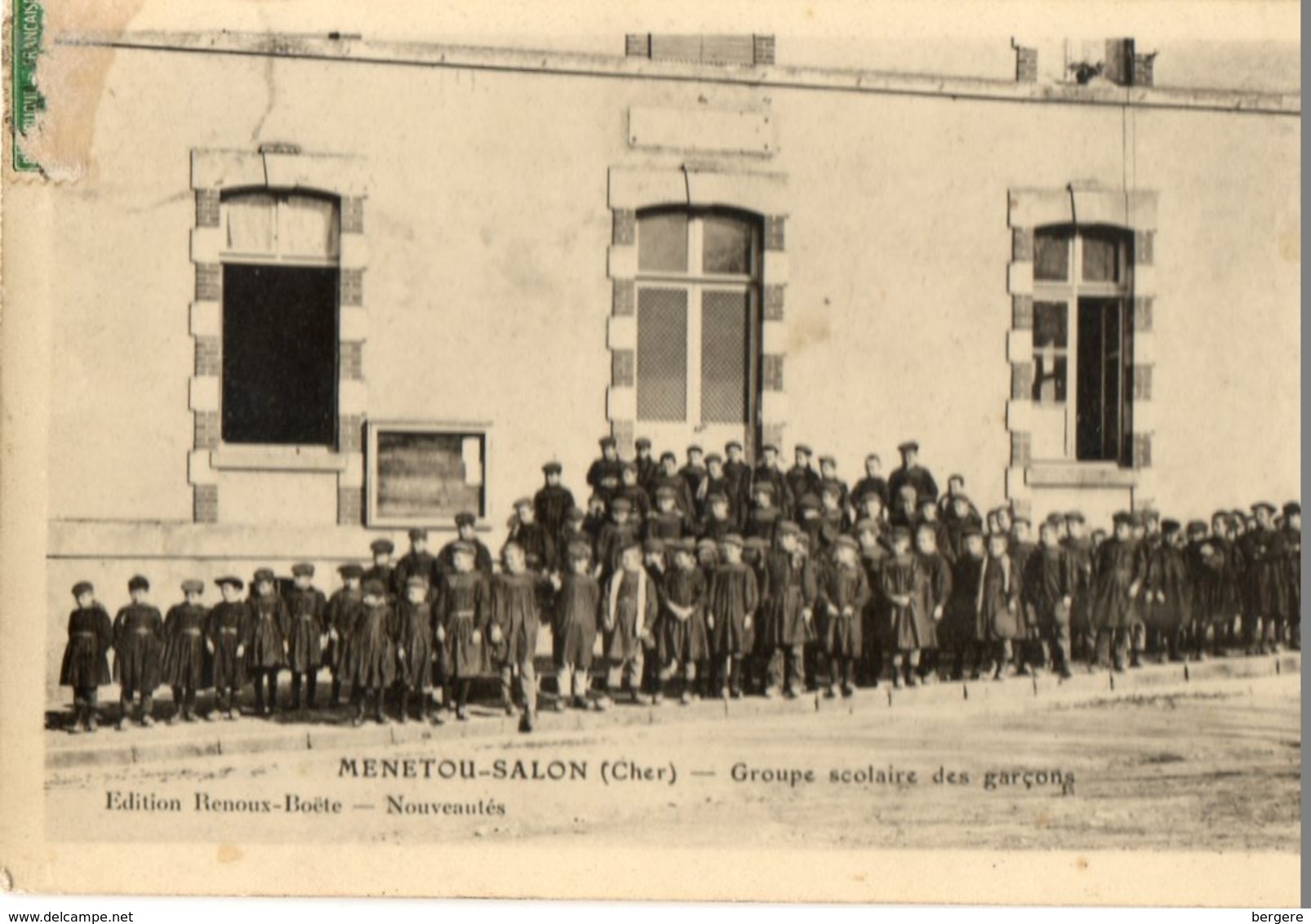 18. CPA. Photo. MENETOU SALON. Groupe Scolaire Des Garçons, 1916. - Other & Unclassified