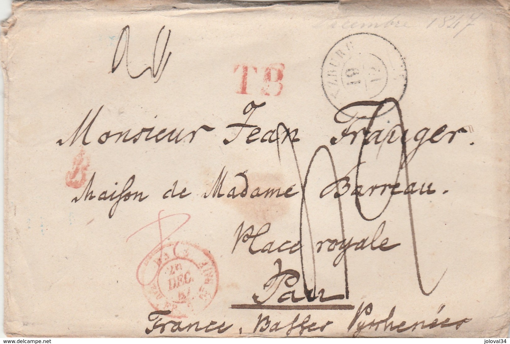 Suisse Lettre LENZBURG 19/12/1857 Taxe Manuscrite Cachet Entrée BALE + Marque Passage TB à Pau Basses Pyrénées France - ...-1845 Voorlopers