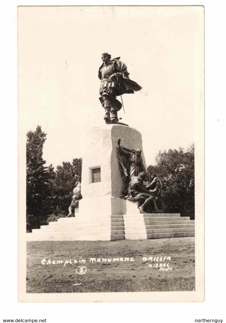 ORILLIA, Ontario, Canada, Champlain Monument, Old Niebec Real Photo Postcard, Simcoe County - Andere & Zonder Classificatie