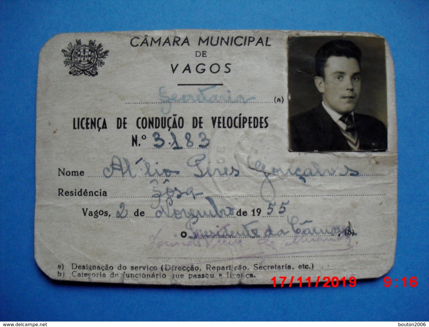 Soza Sosa Vagos Licença De Condução De Velocipedes 1955 - Aveiro