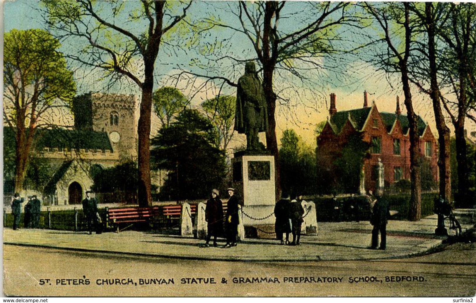 BEDS - BEDFORD - ST PETER'S CHURCH, BUNYAN STATUE And GRAMMAR PREPARATORY SCHOOL 1920  Bd200a - Bedford