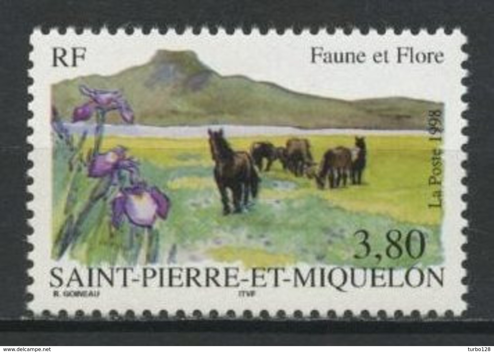 SPM MIQUELON 1998 N° 671 ** Neuf MNH Superbe C 2 € Faune Et Flore Chevaux Horses Flowers Fleurs Iris - Neufs