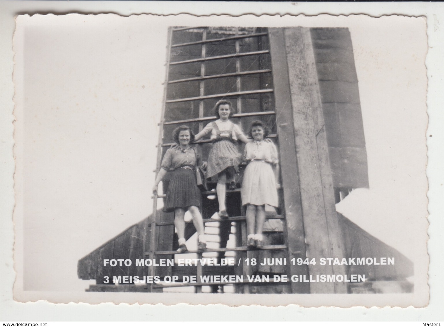 FOTO MOLEN ERTVELDE / 18 JUNI 1944 STAAKMOLEN, 3 MEISJES OP DE WIEKEN VAN DE GILLISMOLEN - Evergem